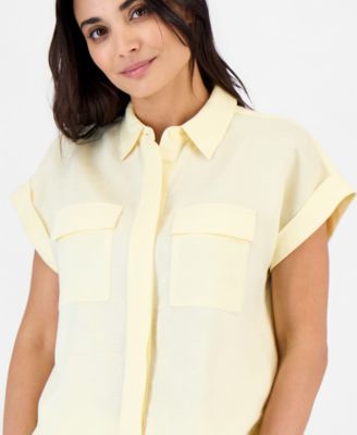 Petite Linen-Blend Short-Sleeve Button-Front Shirt