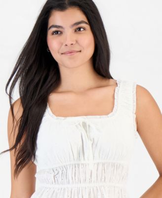 Juniors' Eyelet Embroidered Cotton Sleeveless Top