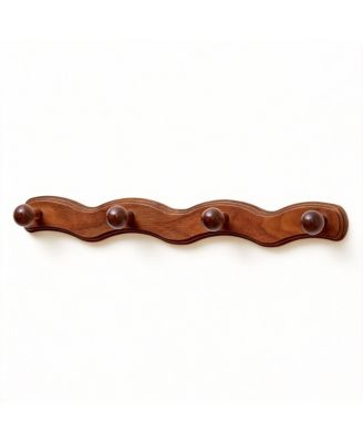Wave-Shape Walnut Wood Coat Rack with 6 Hooks for Hats, Coats, Bags