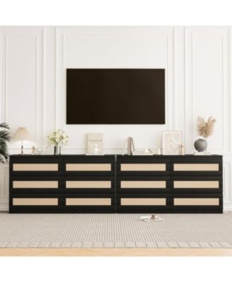 6 Drawer Double Dresser for Bedroom, Rattan Dresser with Smooth Mental Slide, Modern Wood Chest for Closet, Living Room, Hallway