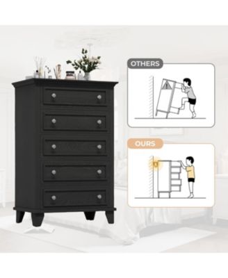 Black 48" Tall 5-Drawer Wooden Dresser, Deep Storage Chest for Bedroom
