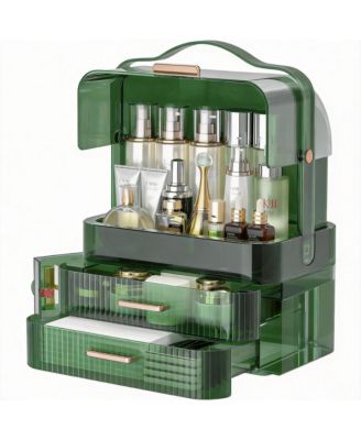 Cosmetics Organizer with Clear Lid, Drawers, Portable Handle, Dustproof, Space-saving