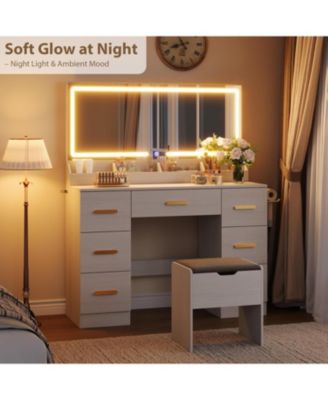 45.9" Wall-Mounted Vanity Desk with 8 Drawers & Lighted Mirror
