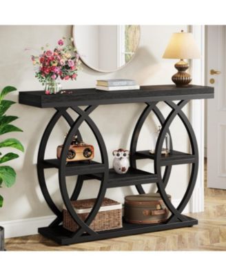 39.4" Console Table, Industrial 4-Tier Sofa Table Entryway Table, Narrow Wood Accent Tables with Metal Frame