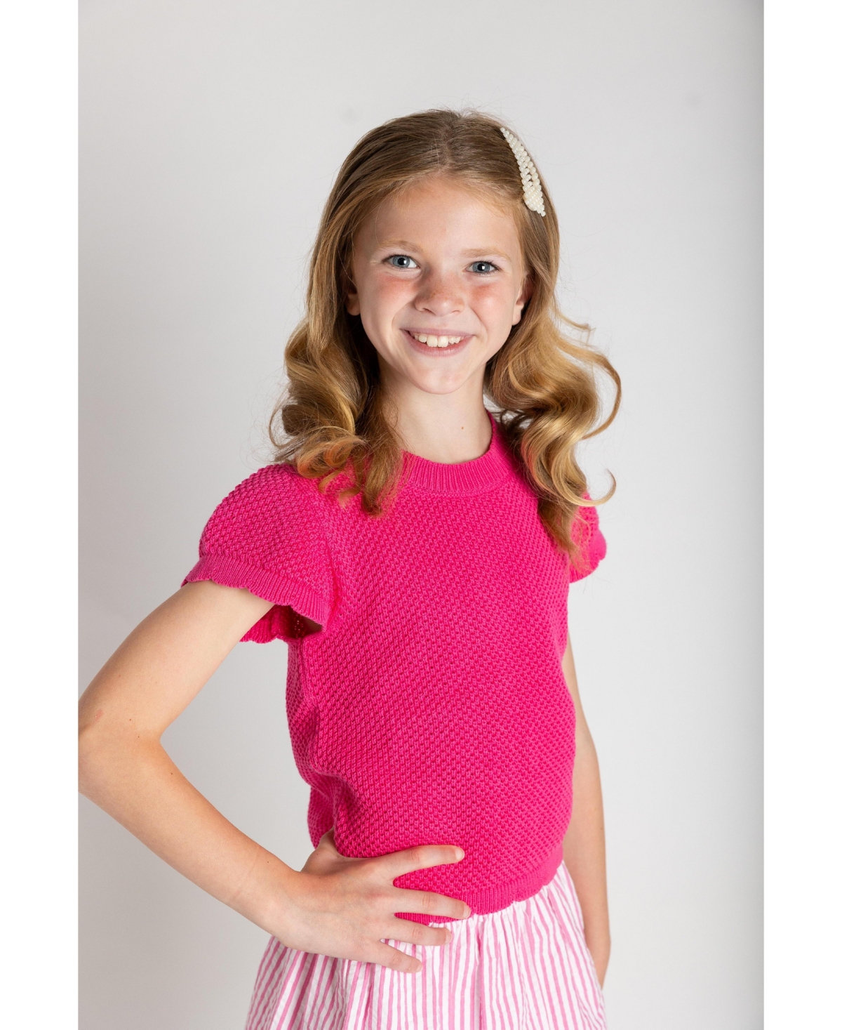 Florence Eiseman Big Girls Short Sleeve Sweater with Scallop Edges