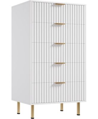Tall Modern 5 Drawer Fluted Dresser with Deep Storage Drawers & Wide Top Chest