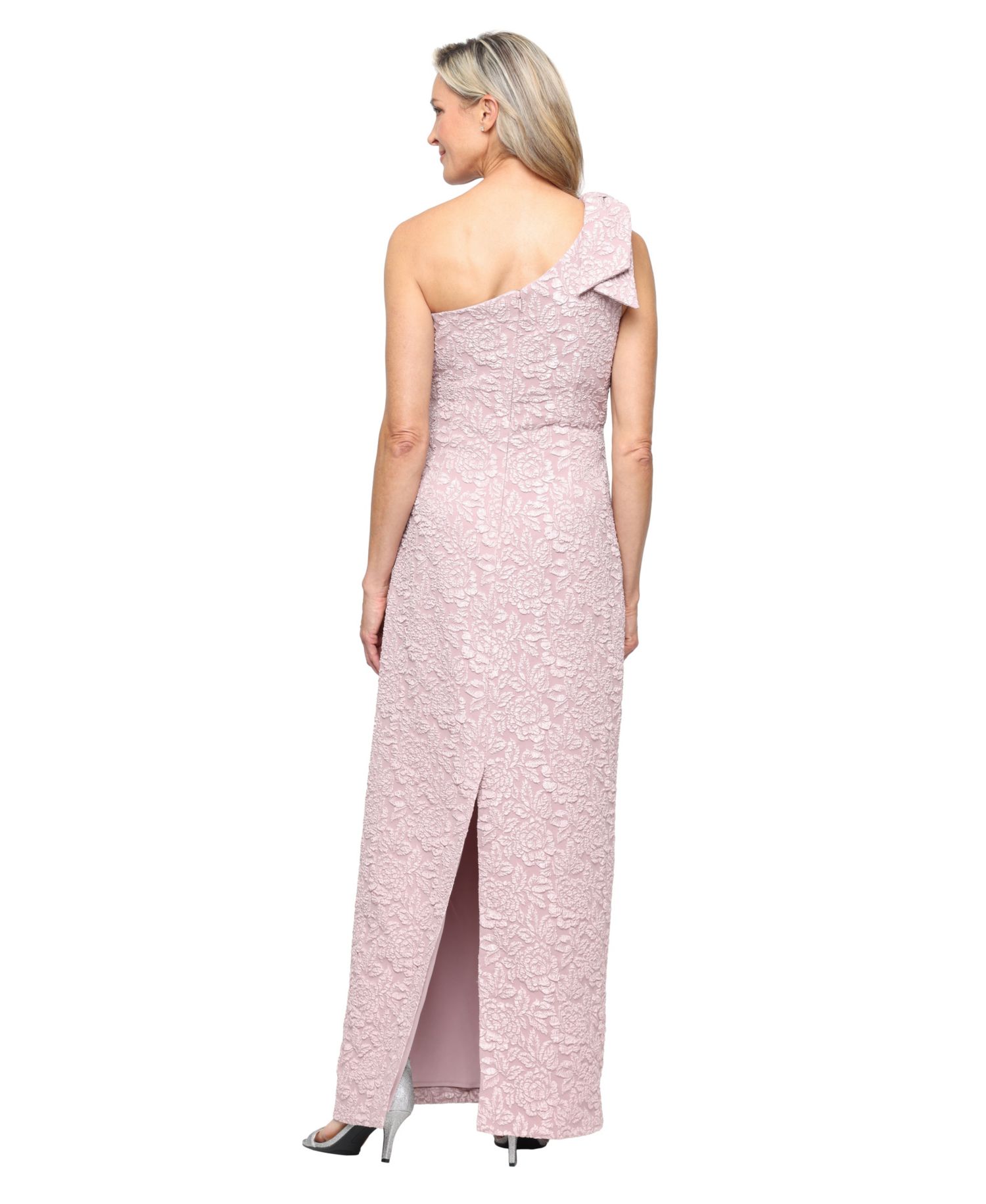 Petite Embossed Column One Shoulder Ball Gown