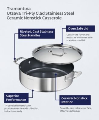 Utsava Tri-Ply Clad Stainless Steel 6.5-Quart Covered Casserole