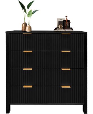 Fluted 4 Drawers Dresser, Modern Chest of Drawers, Wood Drawer Organizer with Waveform Fluted Panel