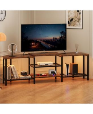 TV Stand for TVs up to 75 Inch, Corner Entertainment Center with Power Outlet and LED Lights Open Storage Shelves