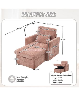 Multifunctional Chenille Sofa with Storage & Cell Phone Bracket, Single Sleeper Chair, Chaise Lounge Chair