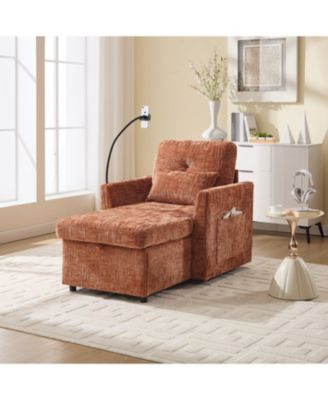 Multifunctional Chenille Sofa with Storage & Cell Phone Bracket, Single Sleeper Chair, Chaise Lounge Chair