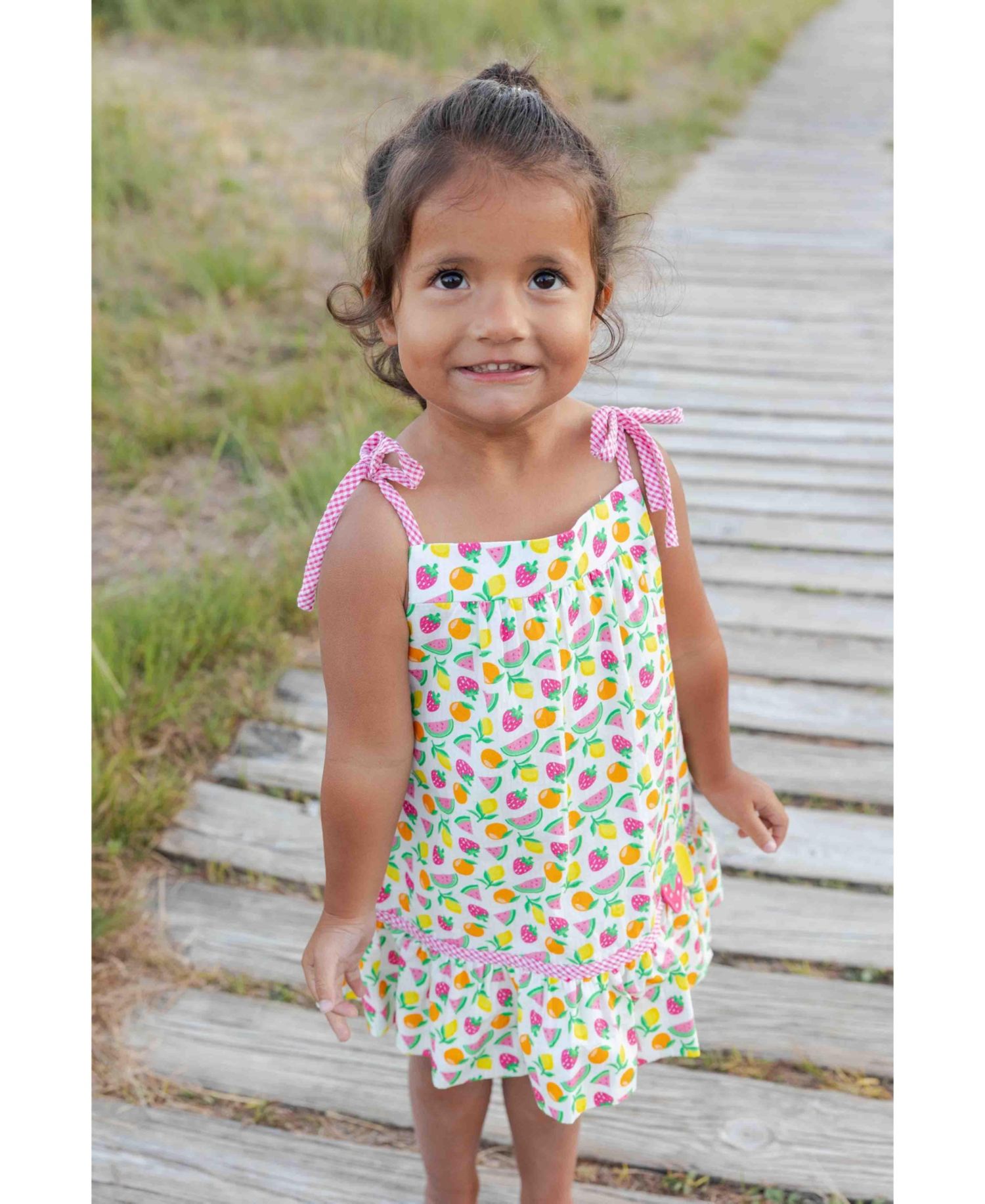 Big Girls Printed Seersucker Dress With Fruit