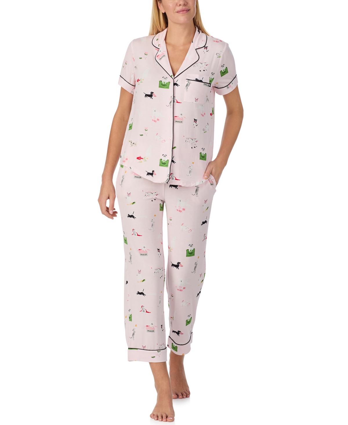 Kate Spade New York Sleepwear Short Sleeve Modal Jersey Notch Collar Cropped Pj Set