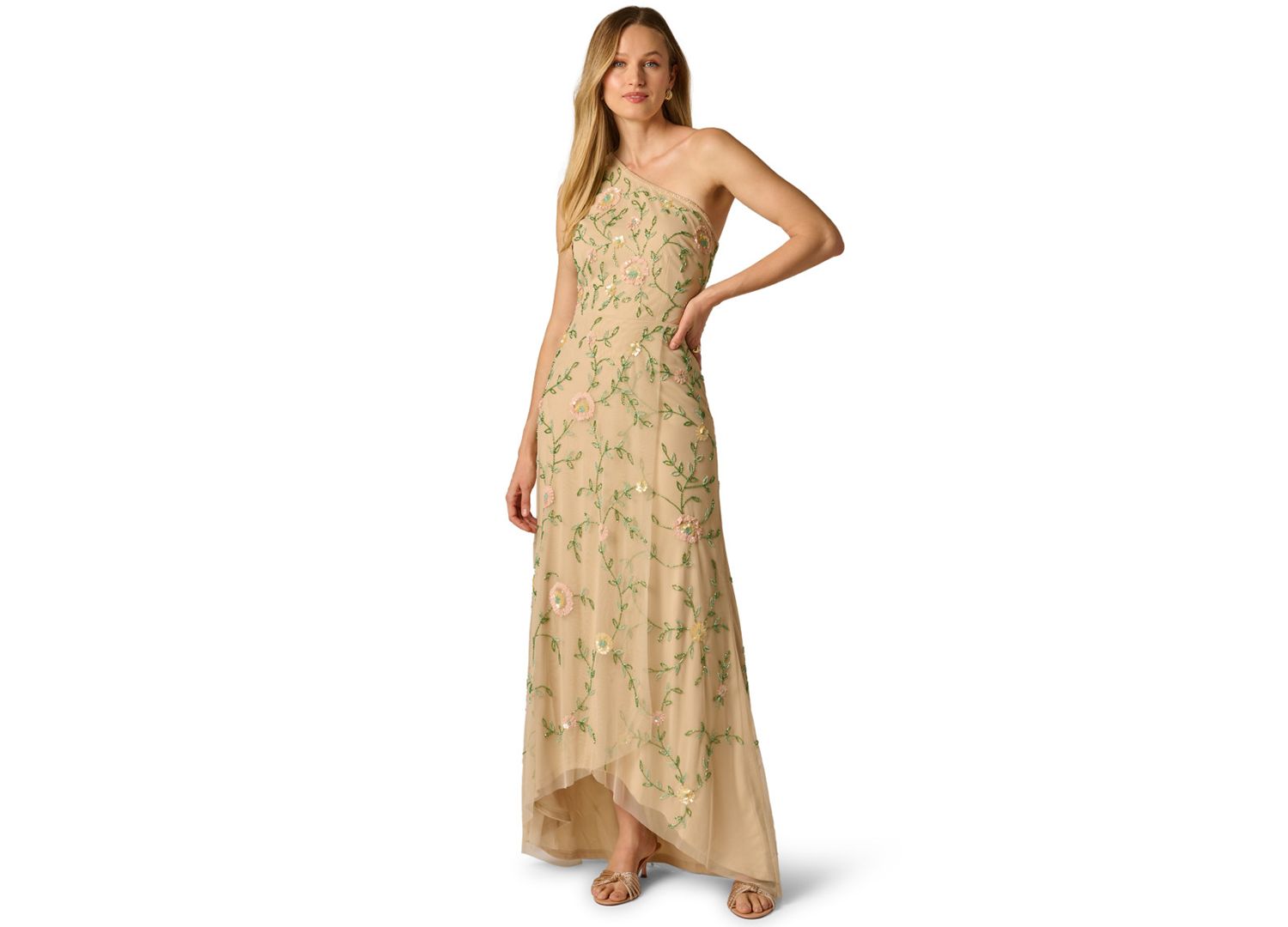 Women's One-Shoulder Beaded Gown