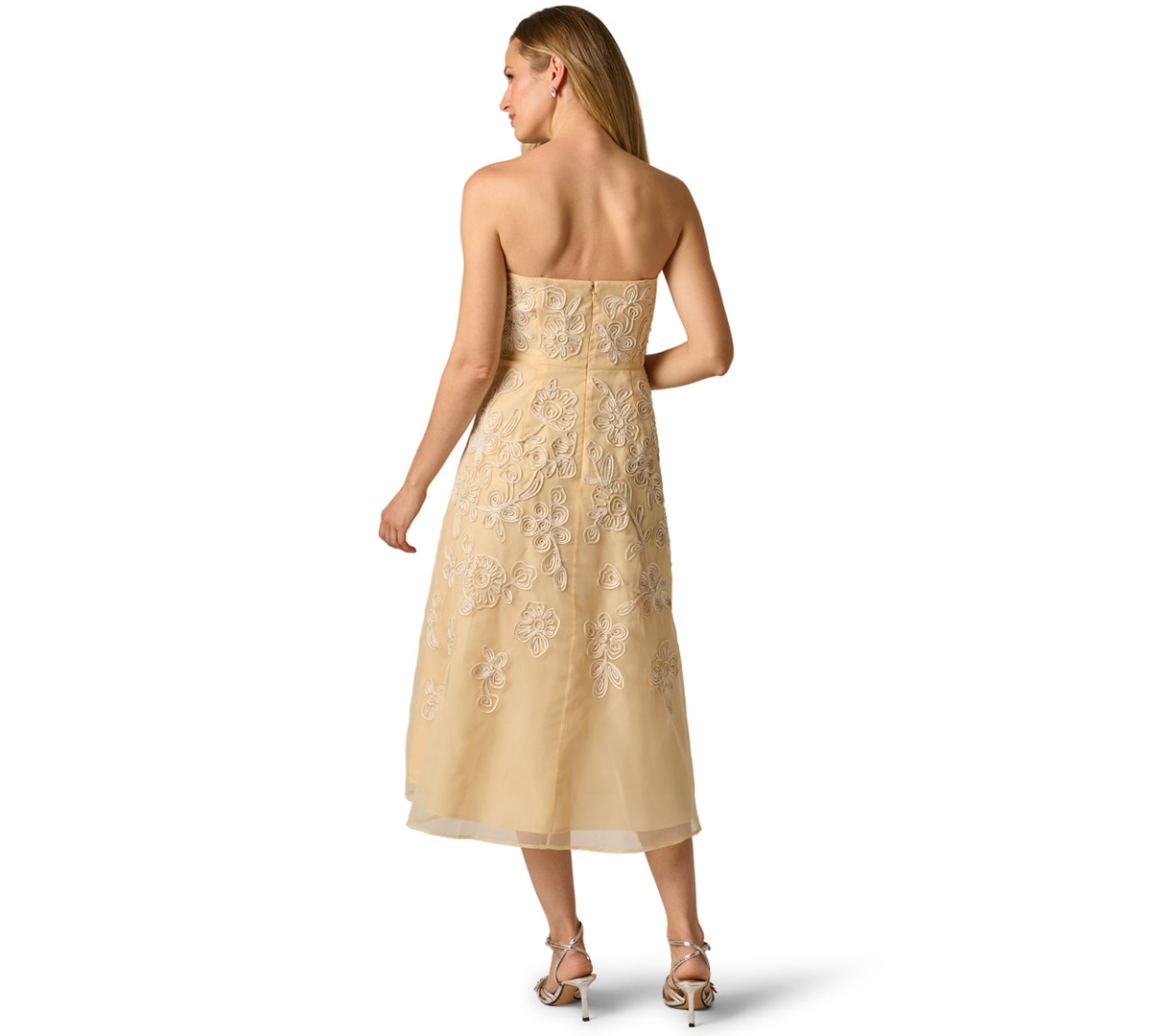 Adrianna Papell Women's Embroidered Strapless Midi Dress