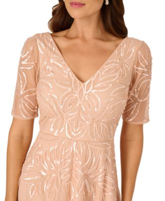 Women's Beaded V-Neck Midi Dress