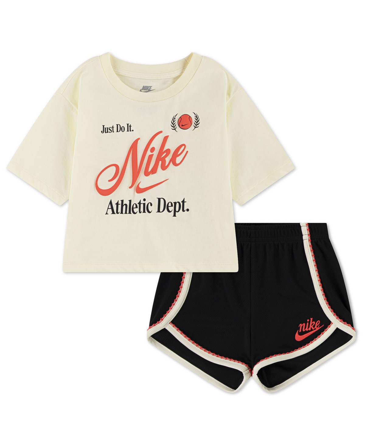 Детские Nike Girls' 4-6X Tennis Lifestyle Crewneck T-Shirt and Shorts, 2-Piece Set — фото 1