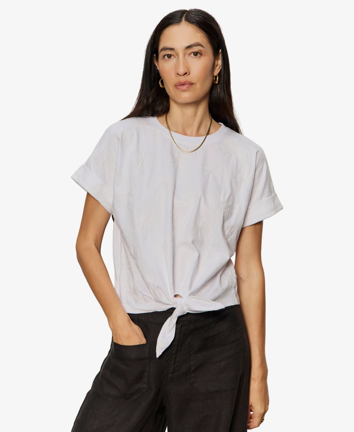 Petite All Day Tie-Front Crewneck T-Shirt