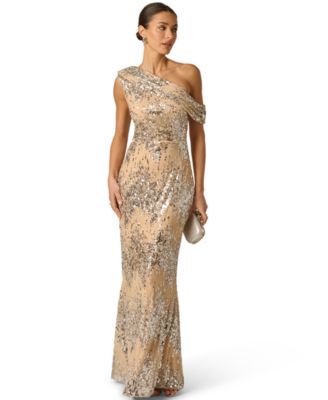 Women's Draped Sequin One-Shoulder Ball Gown