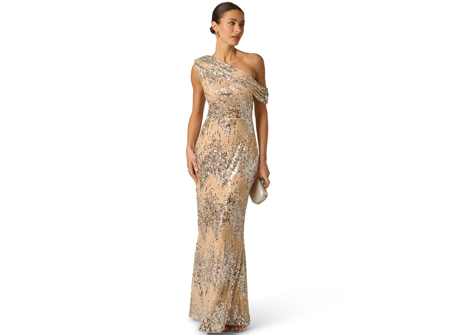 Women's Draped Sequin One-Shoulder Ball Gown