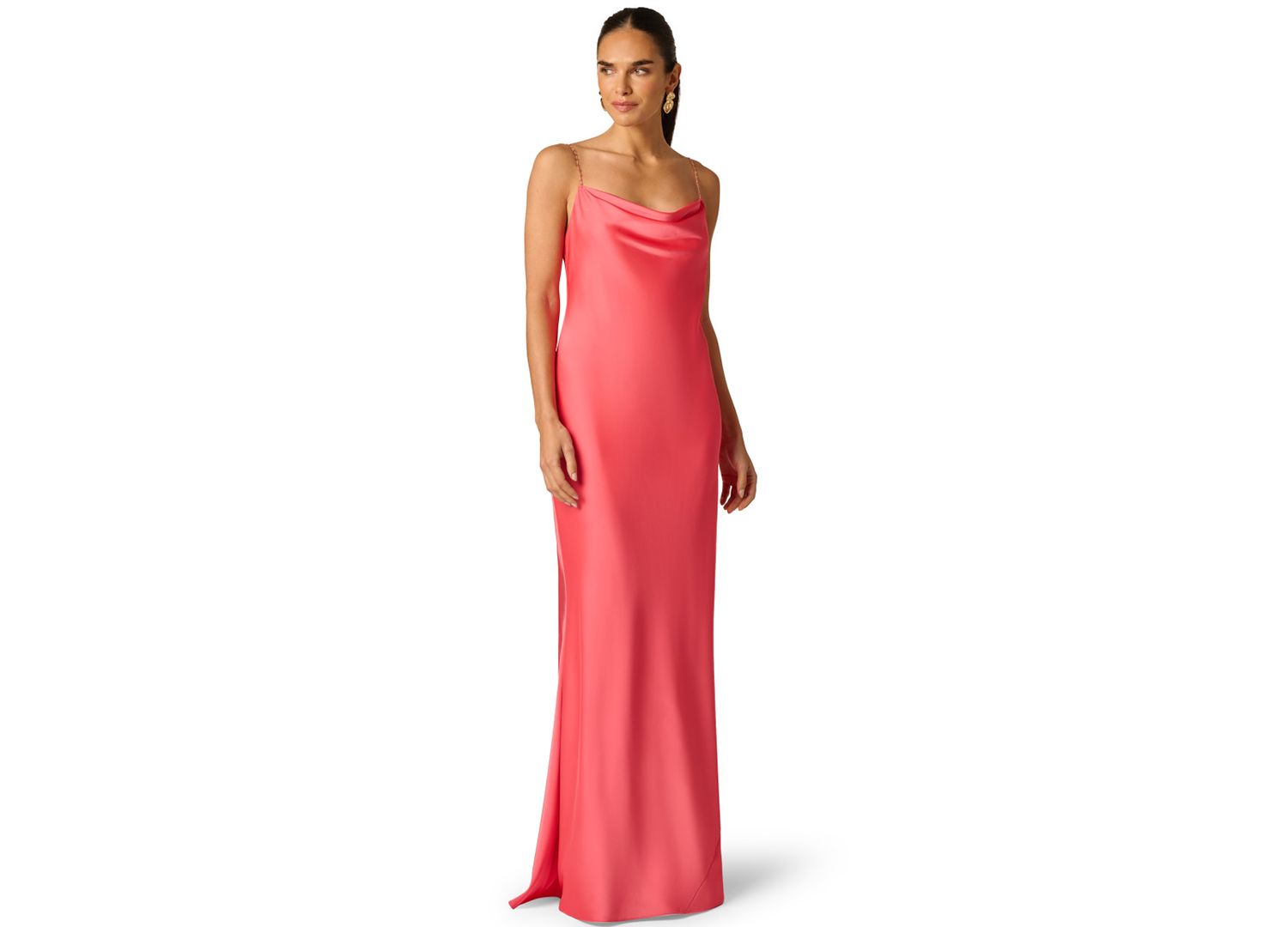 Women's Beaded Straps Cowl Neck Ball Gown