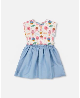 Toddler Girls Bi-Material Dress Candy Print