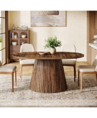 59" Oval Wooden Dining Table with Heavy Pedestal