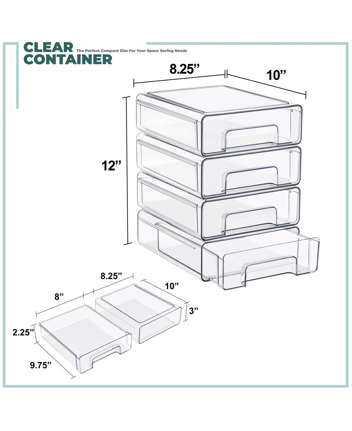 Sorbus -Pack Clear Stackable Storage Drawers Case with Handles - for Bathroom, Closet, Pantry, Cabinet