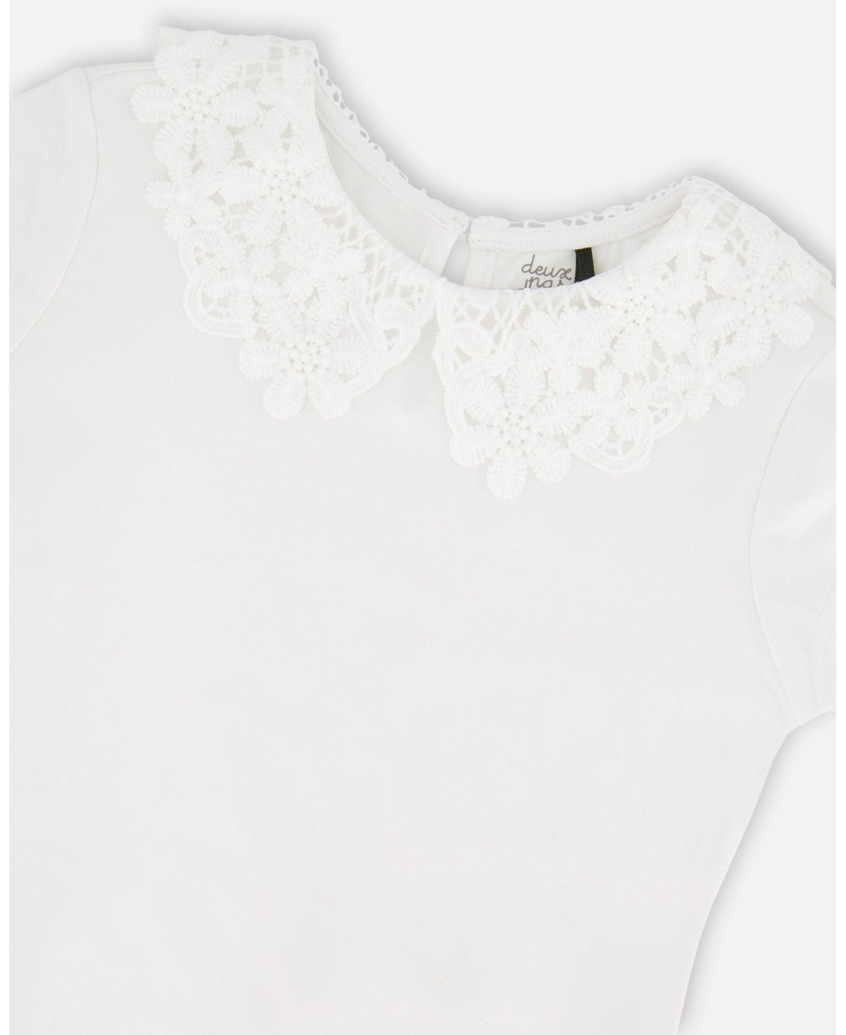 Deux par Big Girls T-Shirt with Crochet Peter Pan Collar