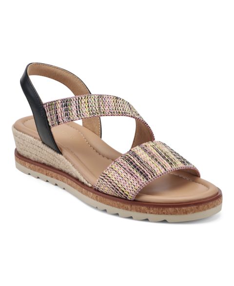 Женские сандалии Easy Spirit Sabina Strappy Low Wedge, цвет: Чёрный / Розовый разноцветный