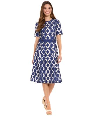 Women's Geometric Print Belted Dress