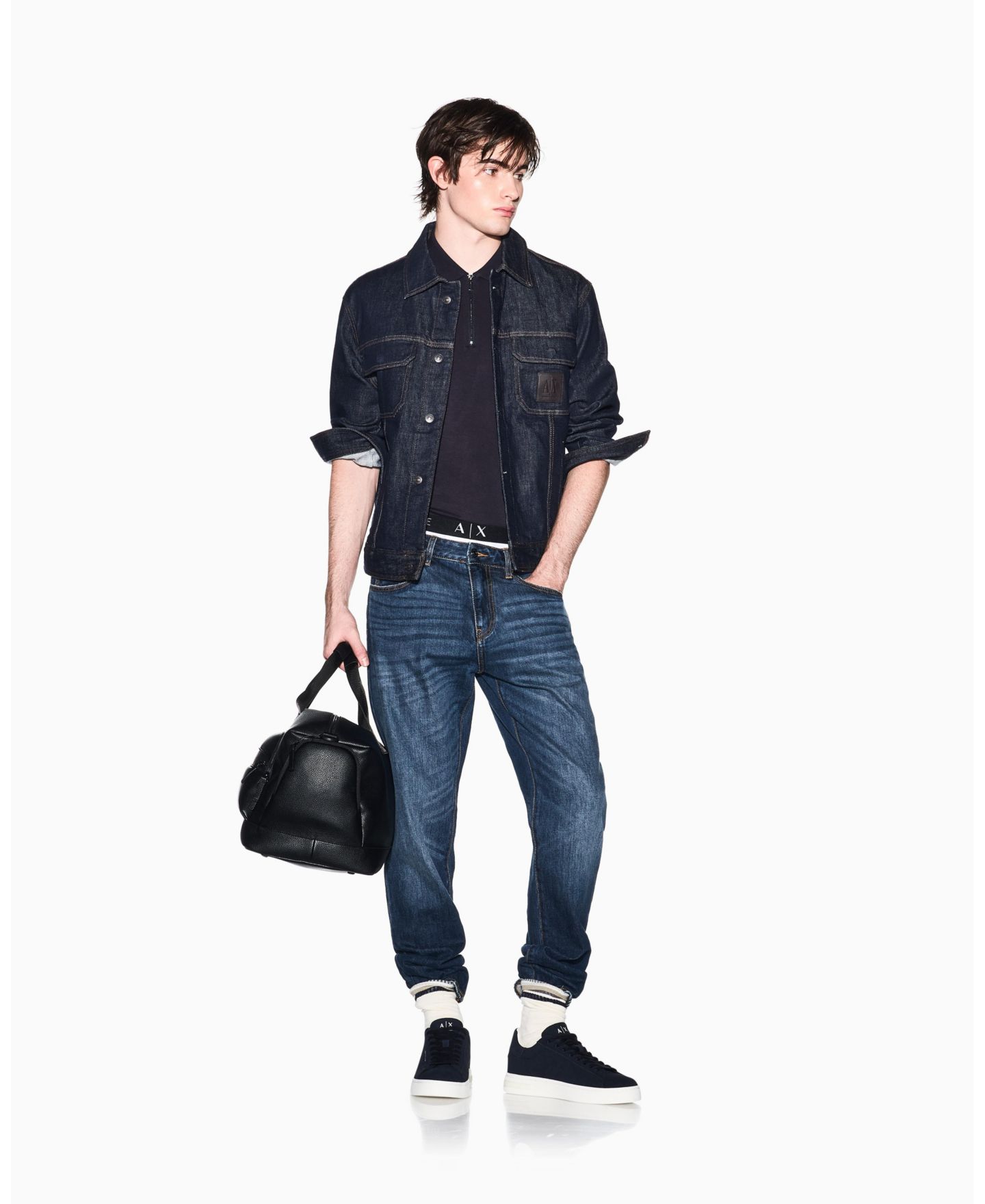 Мужское поло A|X Armani Exchange Short Sleeve Zipper Polo Shirt, цвет: Глубокий тёмно-синий — фото 3