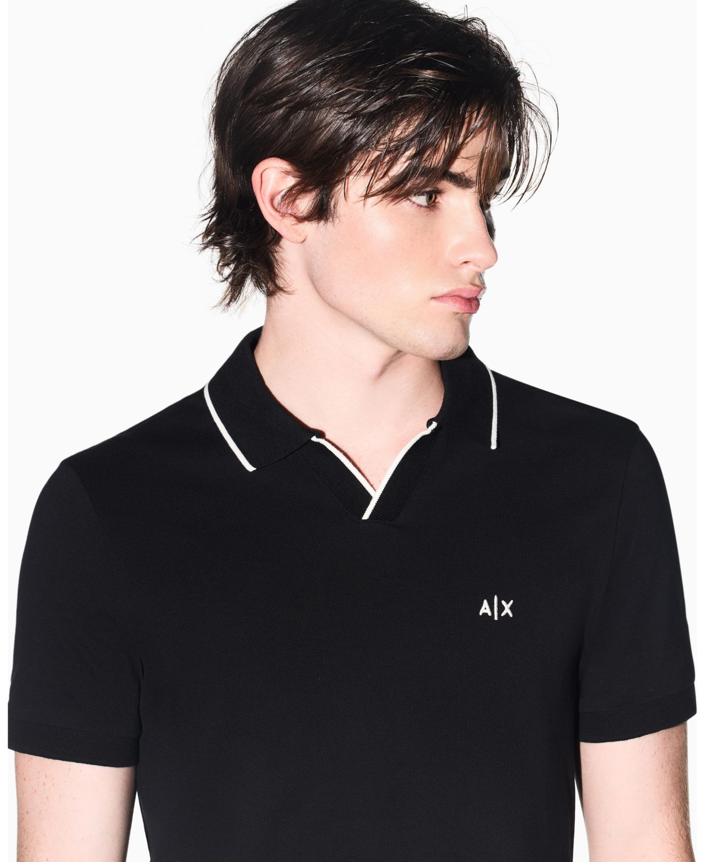 Мужское поло A|X Armani Exchange Short Sleeve Pique Johhny Collar Polo Shirt with Tipping, цвет: Чёрный — фото 4
