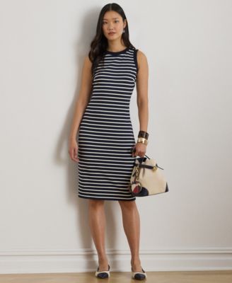 Petite Striped Crewneck Sheath Dress