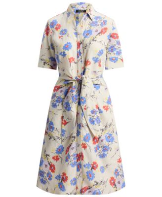 Petite Floral Tie-Front Collared Shirt Dress