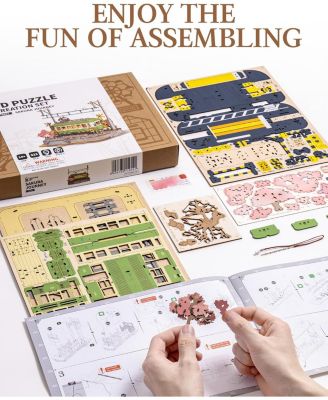 3D Wooden Puzzles for Adults-Sakura Journey Tram, Model Car Kits Building Set for Adults, DIY Hobby Craft Kits Creative Gift