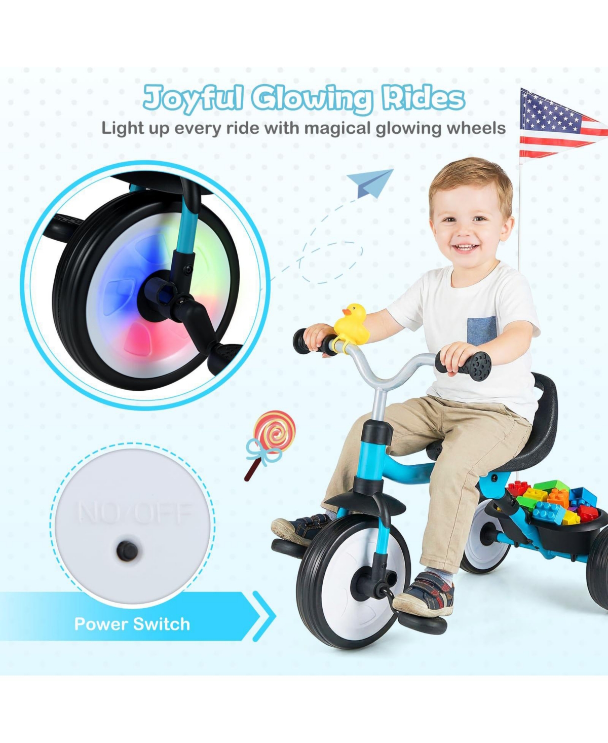 Mecale Toddler Tricycle with 3 Position Seat and Storage Basket for Kids