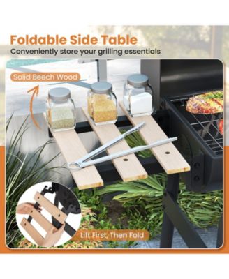 Barrel Charcoal Grill with Foldable Side Table and Thermostat