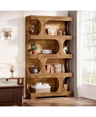 4-Shelf Bookcase with Asymmetrical Design for Home Office or Living Room