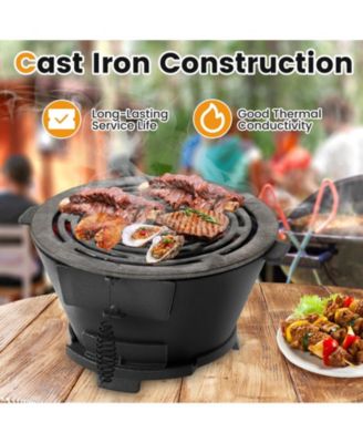 12 Inch Double-Sided Grate Round Hibachi Grill Outdoor Portable Charcoal Stove