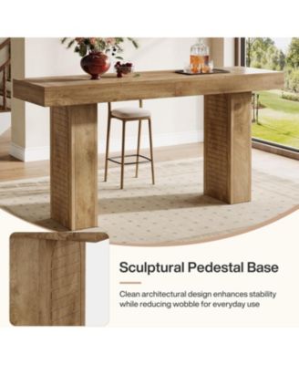 70.9" Extra Long Bar Table, Counter Height Pub Table with Sturdy Pedestal Base, Modern Rustic Rectangular Bar Height Table