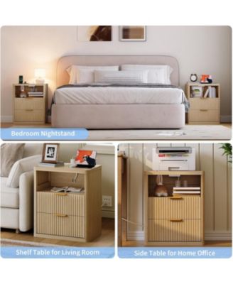 Bedside Table Nightstand with Bedside Storage, Bedroom Side Table and Organizer, Functional and Fluted Nightstand