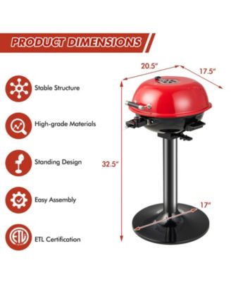 1600W Electric BBQ Grill with Removable Non-Stick Warming Rack-Red