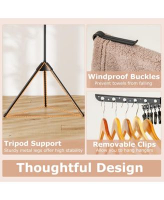 3-Tier Tripod Folding Clothes Drying Rack with 24 Clips, Freestanding Air Dryer