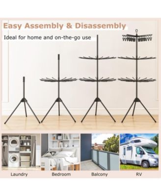 3-Tier Tripod Folding Clothes Drying Rack with 24 Clips, Freestanding Air Dryer