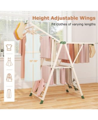 Clothes Drying Rack with Height-Adjustable Wings, Folding Laundry Rack