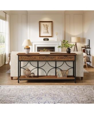 70.9-Inch Extra Long Console Table with Drawers, Entryway Table with Storage for Entryway, Living Room, Foyer, Unique Design