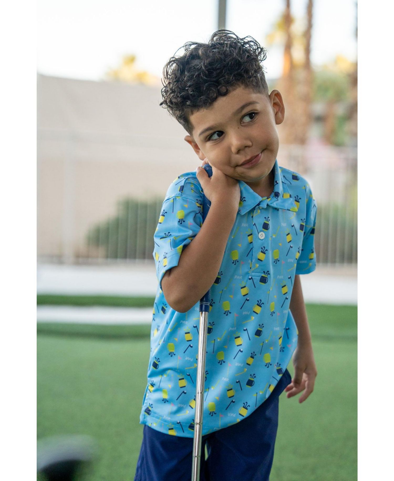 Little Boys Golf Print Performance Knit Polo