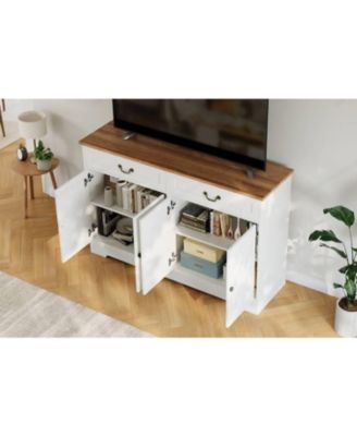 57" White Farmhouse 4-Door Sideboard with 2 Drawers